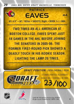 2003-04 Be a Player Memorabilia - 2003 NHL Entry Draft Redemption Exchange #29 Patrick Eaves Back