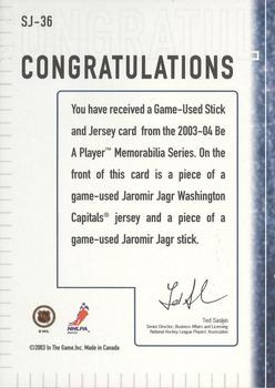 2003-04 Be a Player Memorabilia - Jersey and Stick #SJ-36 Jaromir Jagr Back