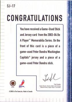 2003-04 Be a Player Memorabilia - Jersey and Stick #SJ-17 Peter Bondra Back
