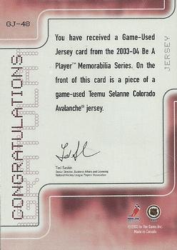 2003-04 Be a Player Memorabilia - Jerseys #GJ-48 Teemu Selanne Back