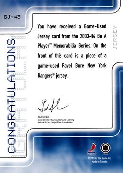 2003-04 Be a Player Memorabilia - Jerseys #GJ-43 Pavel Bure Back