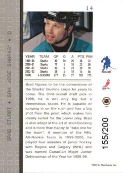 2003-04 Be a Player Memorabilia - Ruby #14 Brad Stuart Back