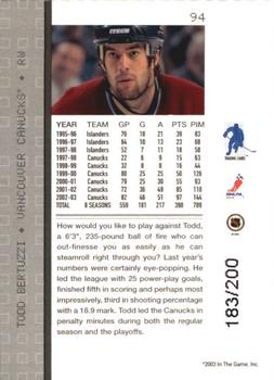 2003-04 Be a Player Memorabilia - Ruby #94 Todd Bertuzzi Back
