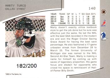 2003-04 Be a Player Memorabilia - Ruby #140 Marty Turco Back