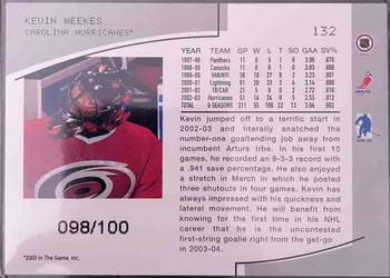 2003-04 Be a Player Memorabilia - Sapphire #132 Kevin Weekes Back