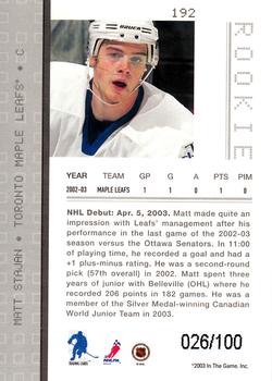 2003-04 Be a Player Memorabilia - Sapphire #192 Matt Stajan Back
