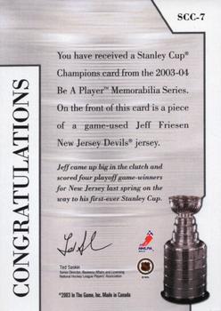 2003-04 Be a Player Memorabilia - Stanley Cup Champions #SCC-7 Jeff Friesen Back