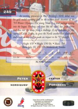 1994-95 Upper Deck #245 Peter Forsberg Back