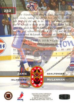 1994-95 Upper Deck #252 Jamie McLennan Back