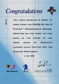 2003-04 Be a Player Memorabilia - The Mask III Gold #M-4 Roberto Luongo Back