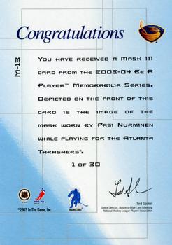 2003-04 Be a Player Memorabilia - The Mask III Gold #M-13 Pasi Nurminen Back