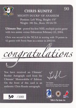 2003-04 Be a Player Ultimate Memorabilia #90 Chris Kunitz Back