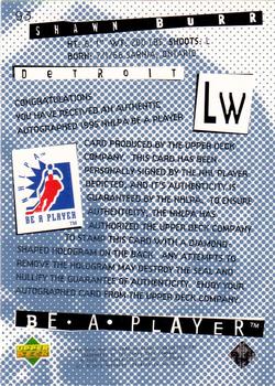 1994-95 Upper Deck Be a Player - Autographs #93 Shawn Burr Back