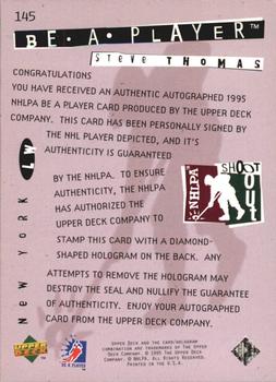 1994-95 Upper Deck Be a Player - Autographs #145 Steve Thomas Back