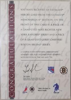 2003-04 Be a Player Ultimate Memorabilia - Heroes #14 Mike Richter / Gerry Cheevers Back