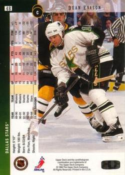 1994-95 Upper Deck - Electric Ice #48 Dean Evason Back