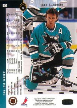1994-95 Upper Deck - Electric Ice #65 Igor Larionov Back