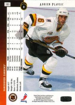 1994-95 Upper Deck - Electric Ice #381 Adrien Plavsic Back