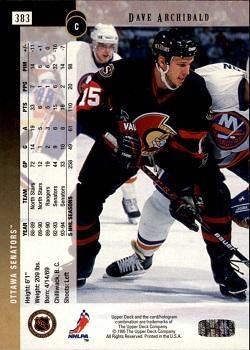 1994-95 Upper Deck - Electric Ice #383 Dave Archibald Back