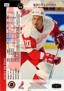 1994-95 Upper Deck - Electric Ice #406 Martin Lapointe Back