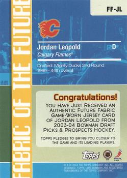 2003-04 Bowman Draft Picks and Prospects - Fabric of the Future Jerseys #FF-JL Jordan Leopold Back