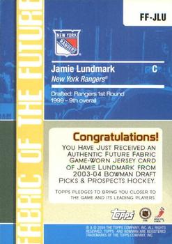 2003-04 Bowman Draft Picks and Prospects - Fabric of the Future Jerseys #FF-JLU Jamie Lundmark Back