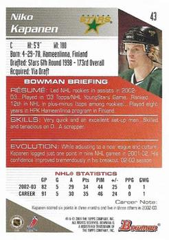 2003-04 Bowman Draft Picks and Prospects - Gold #43 Niko Kapanen Back