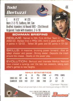 2003-04 Bowman Draft Picks and Prospects - Gold #44 Todd Bertuzzi Back
