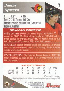 2003-04 Bowman Draft Picks and Prospects - Gold #74 Jason Spezza Back