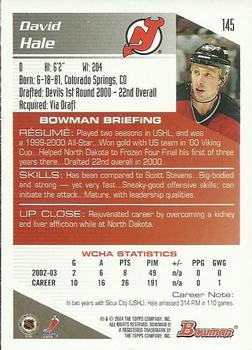 2003-04 Bowman Draft Picks and Prospects - Gold #145 David Hale Back
