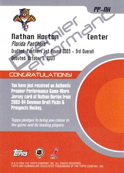 2003-04 Bowman Draft Picks and Prospects - Premier Performance Jerseys #PP-NH Nathan Horton Back