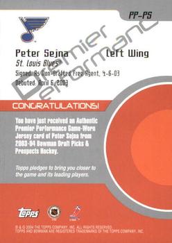2003-04 Bowman Draft Picks and Prospects - Premier Performance Jerseys #PP-PS Peter Sejna Back