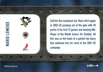 2003-04 In The Game Action - Highlight Reel #HR-4 Mario Lemieux Back
