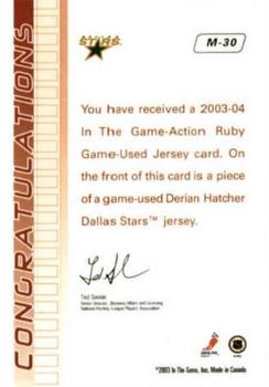 2003-04 In The Game Action - Jerseys #M-30 Derian Hatcher Back