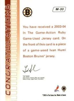 2003-04 In The Game Action - Jerseys #M-33 Ivan Huml Back