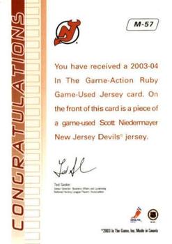 2003-04 In The Game Action - Jerseys #M-57 Scott Niedermayer Back