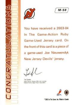 2003-04 In The Game Action - Jerseys #M-58 Joe Nieuwendyk Back