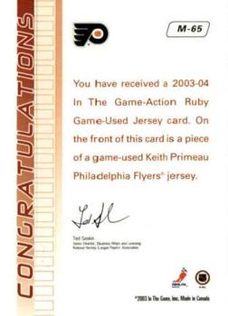 2003-04 In The Game Action - Jerseys #M-65 Keith Primeau Back