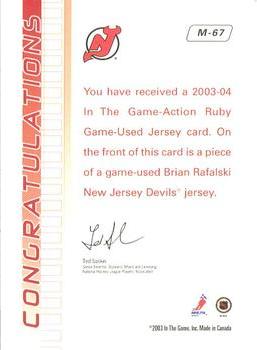 2003-04 In The Game Action - Jerseys #M-67 Brian Rafalski Back