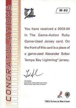 2003-04 In The Game Action - Jerseys #M-83 Alexander Svitov Back