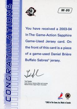 2003-04 In The Game Action - Jerseys #M-95 Daniel Briere Back
