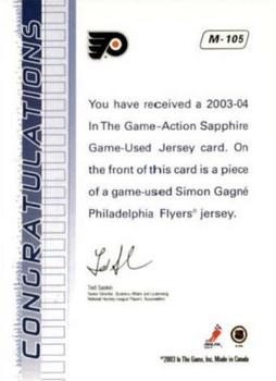 2003-04 In The Game Action - Jerseys #M-105 Simon Gagne Back