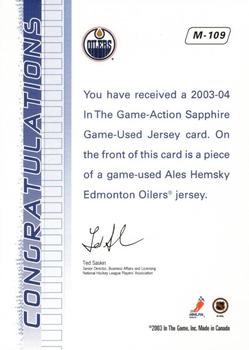 2003-04 In The Game Action - Jerseys #M-109 Ales Hemsky Back