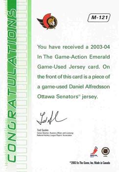 2003-04 In The Game Action - Jerseys #M-121 Daniel Alfredsson Back