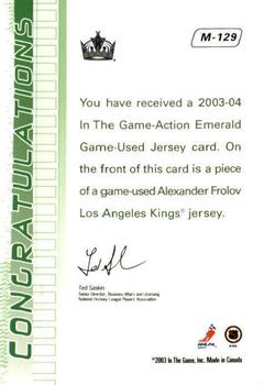 2003-04 In The Game Action - Jerseys #M-129 Alexander Frolov Back