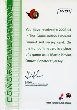 2003-04 In The Game Action - Jerseys #M-131 Martin Havlat Back
