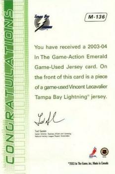 2003-04 In The Game Action - Jerseys #M-136 Vincent Lecavalier Back