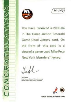 2003-04 In The Game Action - Jerseys #M-142 Michael Peca Back