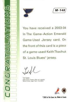 2003-04 In The Game Action - Jerseys #M-148 Keith Tkachuk Back