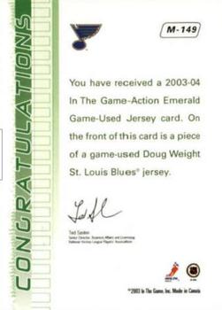 2003-04 In The Game Action - Jerseys #M-149 Doug Weight Back